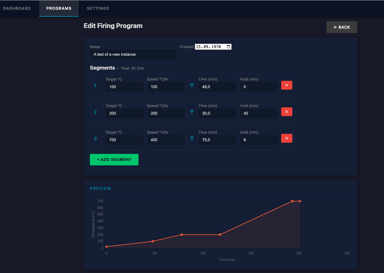 Firing program editor